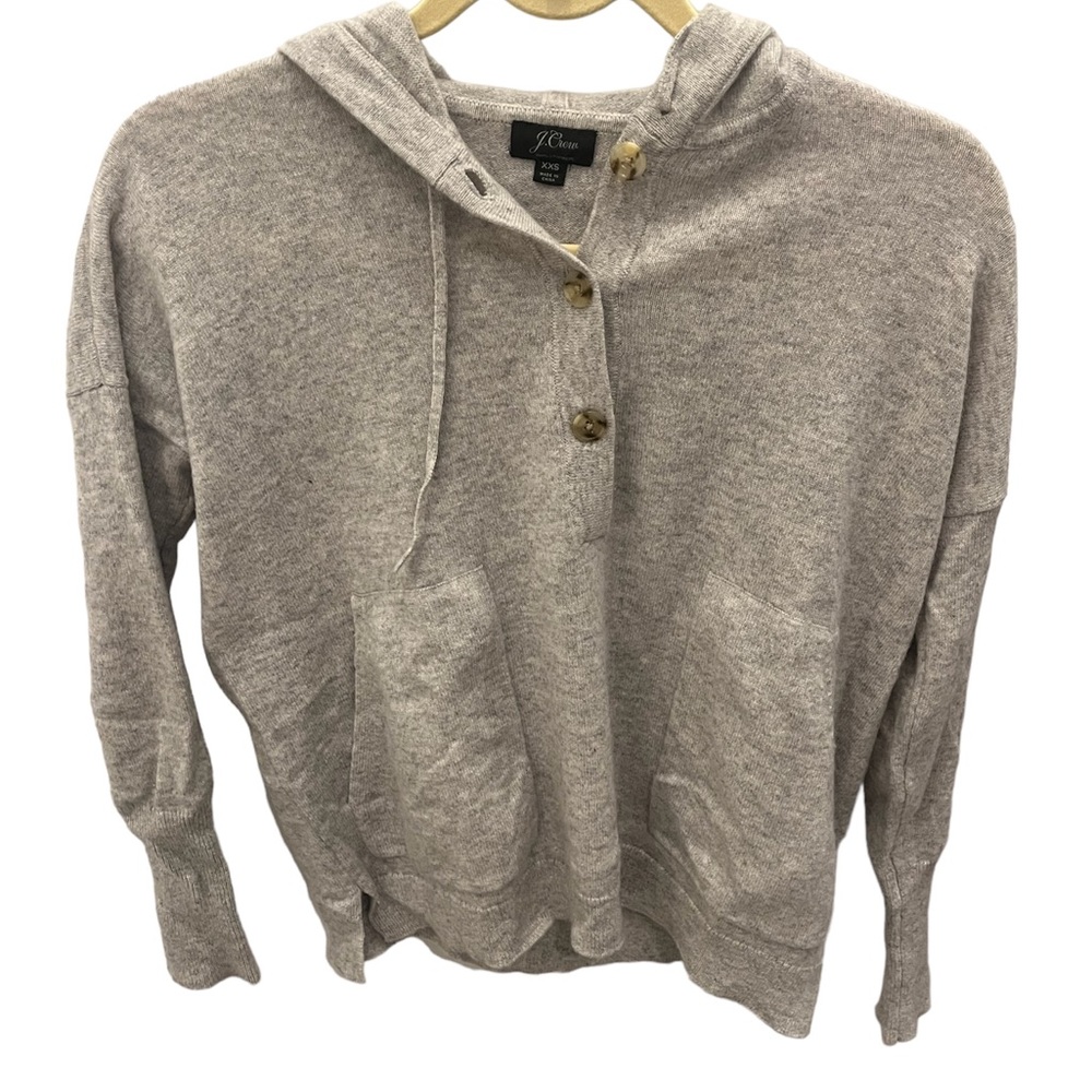 J Crew Women’s XS Hooded Half Button Up Gray Sweater